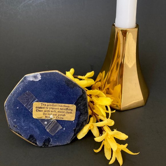 MCM Taper Candlestick Holders of Heavy Polished Brass Minimalistic Danish Design - Picture 4 of 16